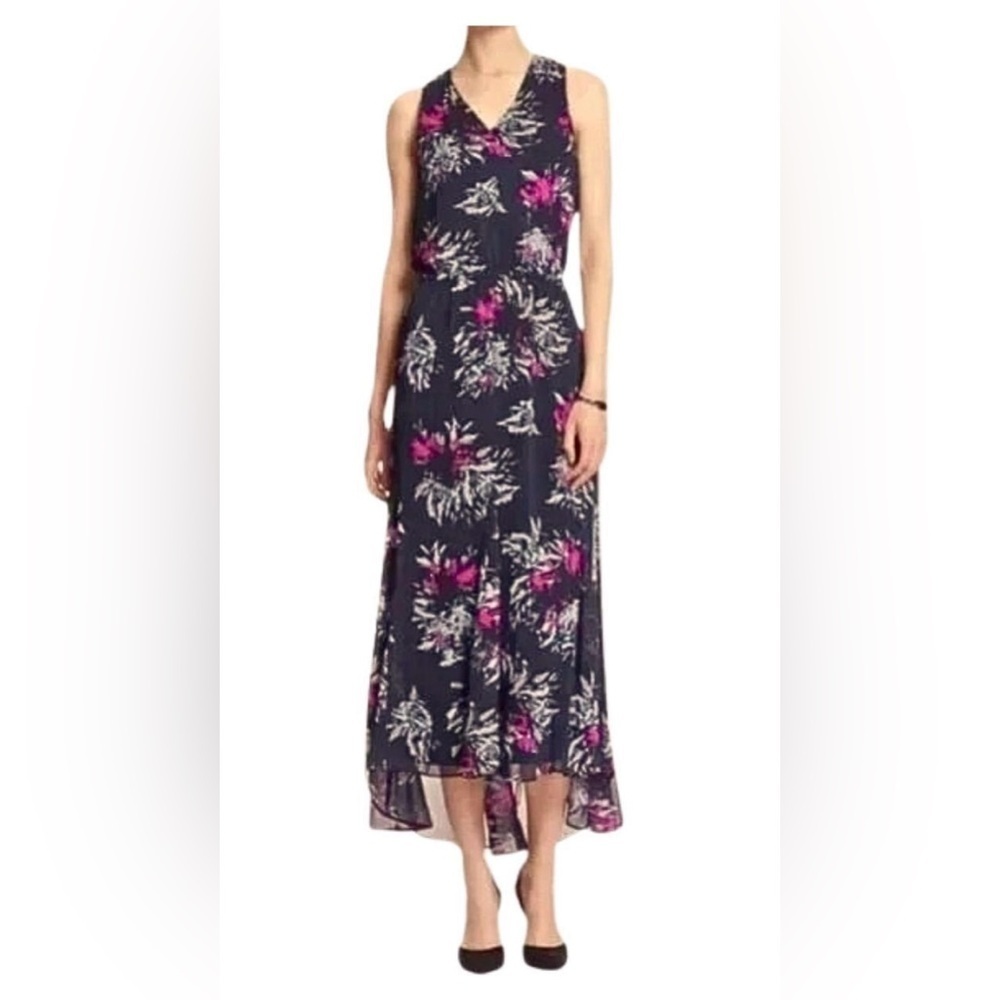 Banana Republic Sleeveless Open Back Floral High Low Dress